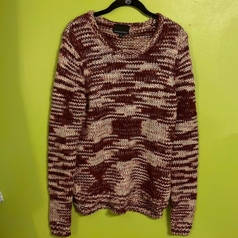 Cynthia Rowley Maroon & White Marled Sweater Size XL